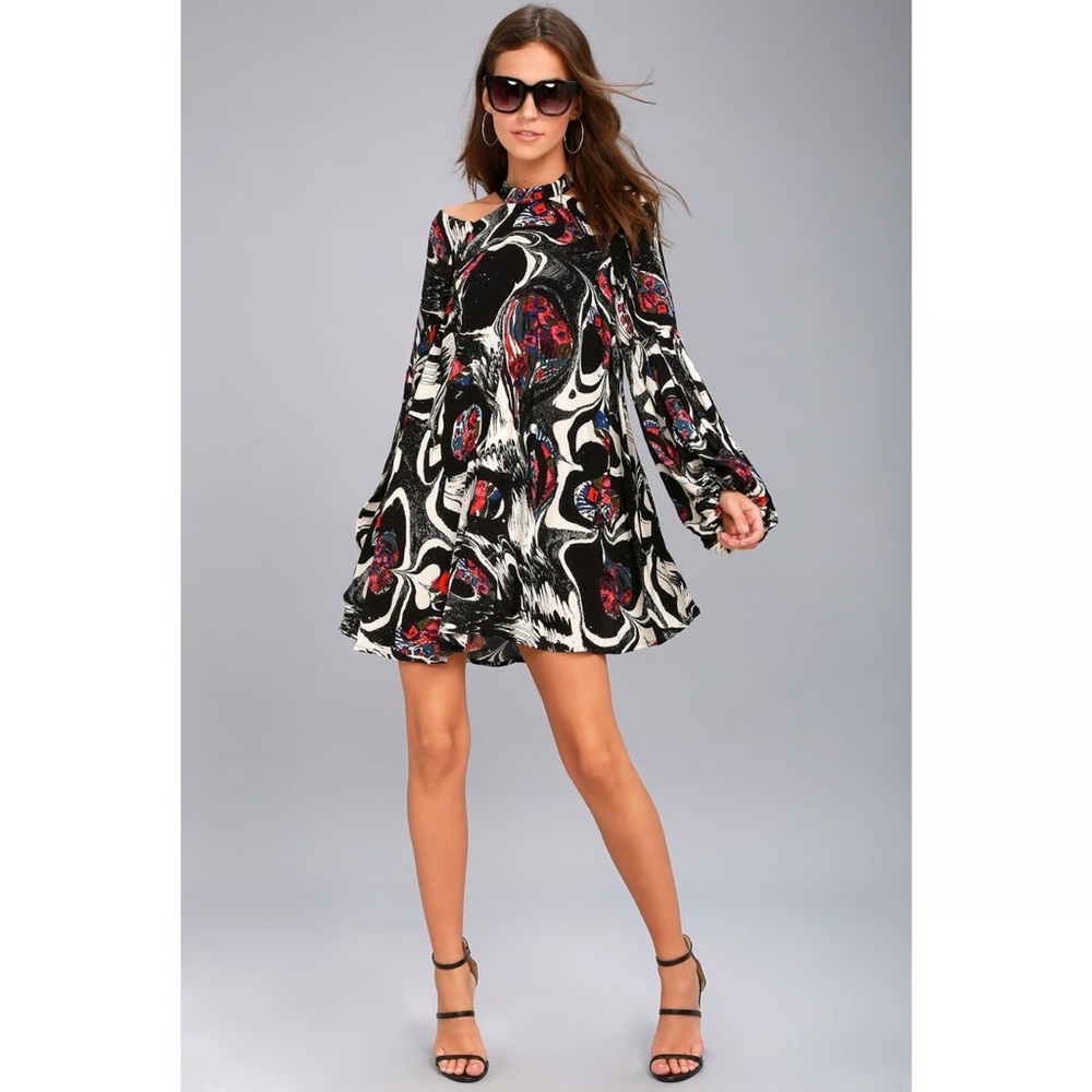 Free People Black and White Long Sleeve Dress